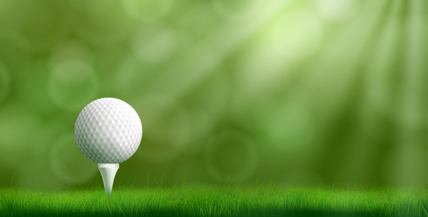 Golf ball on tee realistic vector background