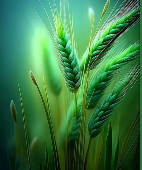 Close-up of Green Wheat Ears