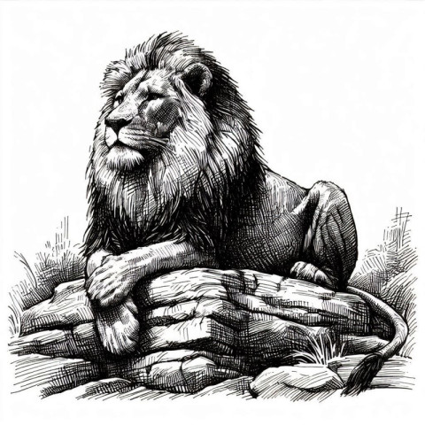 Sitting Lion on a rock