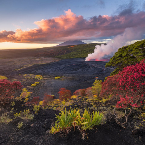 Magma's Glow in a Lush Landscape