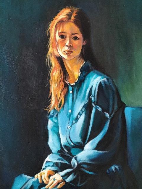 Girl in blue dress