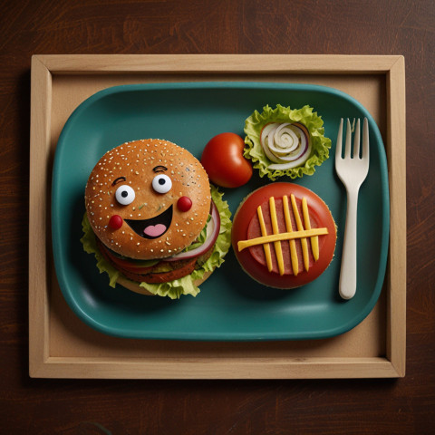 Creative Cartoon Burger Meal